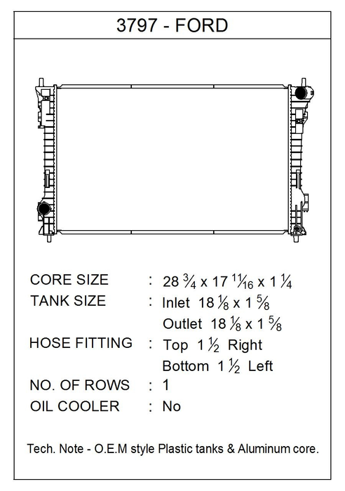 2014 Ford Taurus 3.5L V6 Radiator - Turbocharged